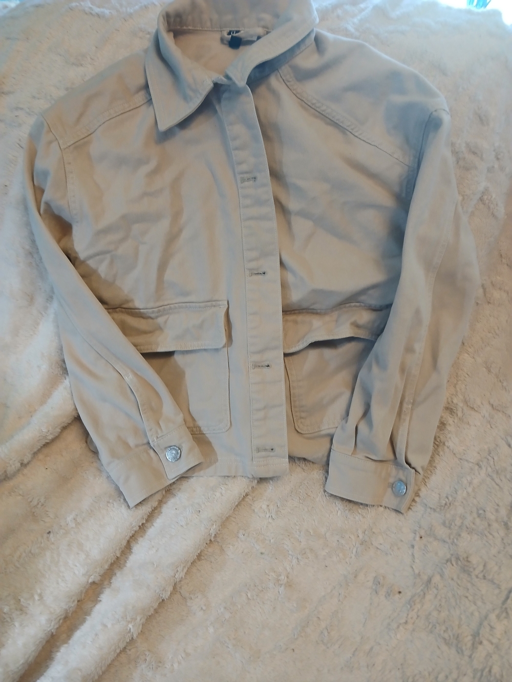 Divided Beige Cropped Utility Jean Jacket